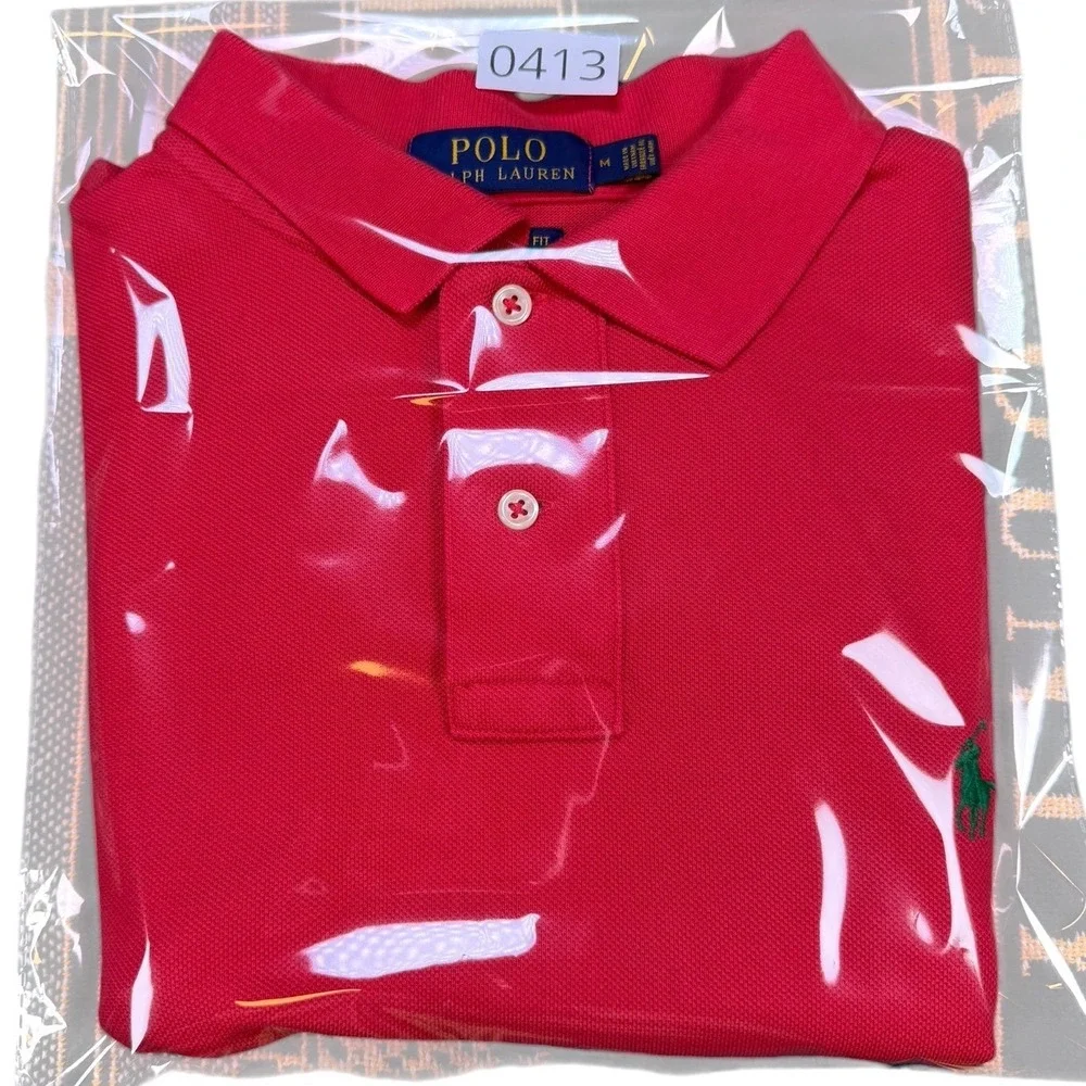 Polo Ralph Lauren Polo Shirt Mens M Pink Custom Slim Fit Cotton Mesh Pony Logo